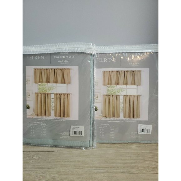 Elrene Cameron MIL Curtains 2 Tier Panels 30"x24" and Cameron 60" x 15" Valance - Picture 4 of 7